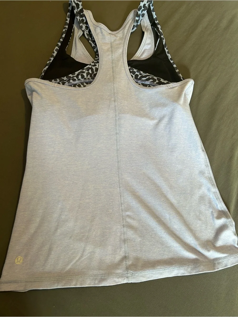 lululemon athletica Light Gray Tank with Black and White Leopard Trim